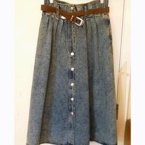 Vintage 90s Y2K Western A-line Country Cottage Button Front Denim Jean SKirt 8